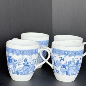 Calamityware Things Could Be Worse Porcelain Mug Set of 4 12 oz Blue/White
